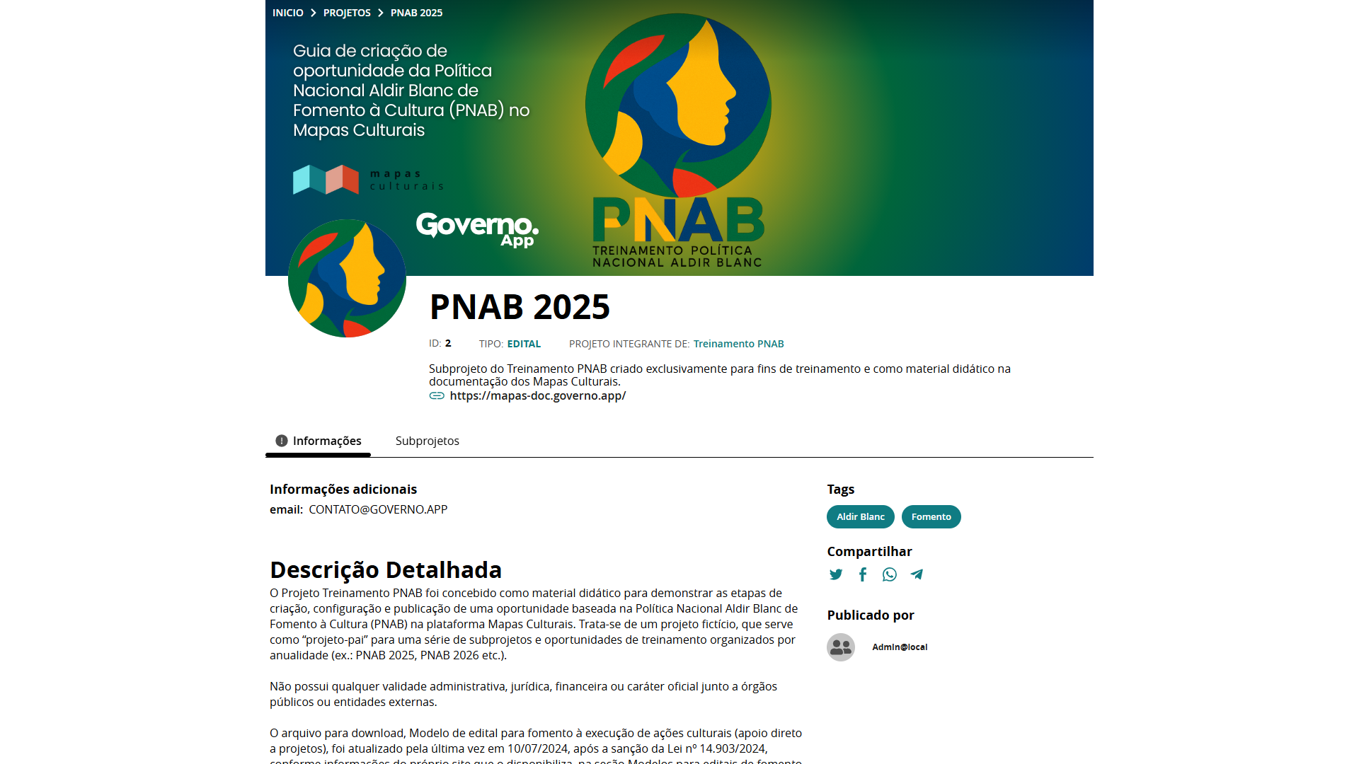 Subprojeto PNAB 2025 integrante do projeto Treinamento PNAB